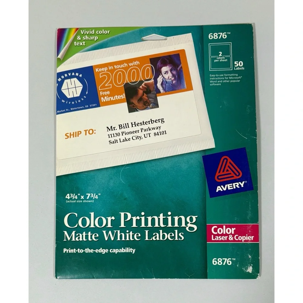 Avery Color Printing Matte White Labels Set of 50 NWT 4 3/4” in. x 7 3/4” in. 📦✨